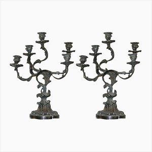 Candelabros de metal plateado. Juego de 2