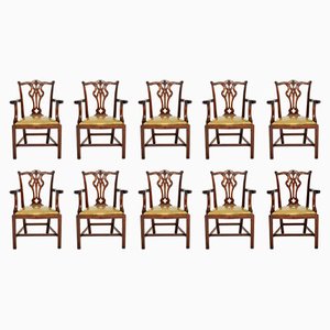Antique Chippendale Carver Dining Chairs, 1910s, Set of 10