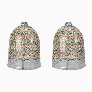 Hand-Painted Floral Beacon Crystal Domes, Set of 2