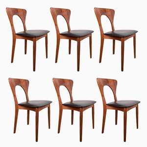 Danish Peter Chairs in Teak and Skai by Niels Koefoed for Koefoeds Hornslet, 1960s, Set of 6
