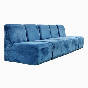 Modular Sofa in Blue Velvet, 1980s, Set of 5