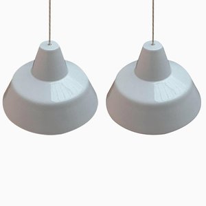 Mid-Century Danish Enamel Pendant Lamps from Louis Poulsen, 1960s, Set of 2