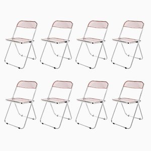 Pink Chrome Framed Chairs from Castelli, 1970s, Set of 8
