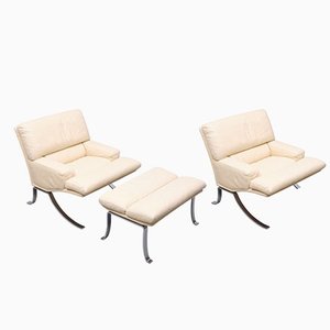 Belgian Lounge Chairs and Ottoman from Durlet, 1970s, Set of 3