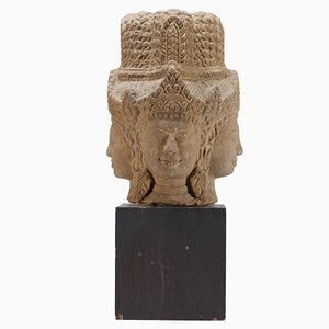 Khmer Artist, Head Sculpture, Sandstone, Mid 20th Century