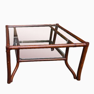 Coffee Table in Bamboo and Glass by Lyda Levi for McGuire, 1970s