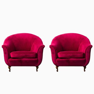Set of Purple Red Velvet Lounge Chairs, 1950s