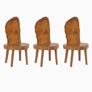 Carved Wooden Tree Trunk Chairs, France, 1980s, Set of 3