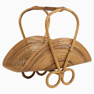 Mid-Century Bamboo and Rattan Magazine Rack in the style of Vivai del Sud, Italy, 1960s
