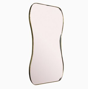 Large Modernist Brass Wall Mirror in the style of Gio Ponti, 1950s