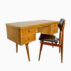 Mid-Century Schreibtisch und Stuhl aus Buche & Furnier von Ekawerk Horn-Lippe, 1960er, 2er Set