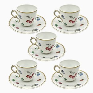 Tazas de café y platillos italianos de porcelana pintados a mano de Richard Ginori. Juego de 10