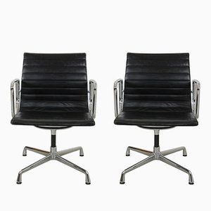 EA-108 Desk Chairs in Black Leather by Charles and Ray Eames, 1990s, Set of 2