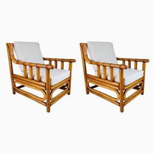 Mid-Century Modern Bamboo and Wood Armchairs, France, 1950s, Set of 2