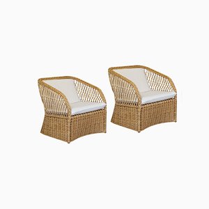 Rattan Garden Chairs with Bouclè Pillows, Set of 2