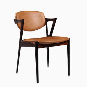 Chaise de Salle à Manger Modèle 42 en Palissandre et Cuir Aniline par Kai Kristiansen pour Skovman Andersen, 1960s