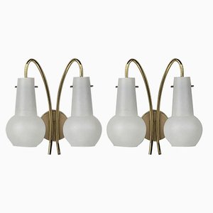 Brass and Opaline Wall Sconces, Austria, 1950s, Set of 2