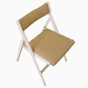 Vintage Foldable Lounge Chair in White Wood with Beige Fabric Seat from Stol Kamnik, 1970s