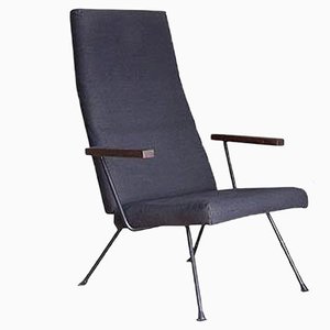 Easy Chair 140 with Dark Blue/Black Fabric by A.R. Cordemeijer for Gispen, 1959