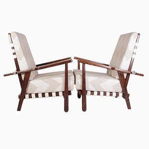 Mid-Century Reclining Oak Lounge Chairs by Jan Vanek for Krasna Jizba, 1940s, Set of 2