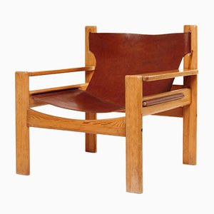 Saddle Leather Safari Armchair in Pine Wood in the style of Karin Mobring and Borge Mogensen 1950s