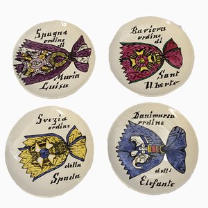 Ceramic Saucers Decorated With Medals by Piero Fornasetti, Milan, 1960s, Set of 4