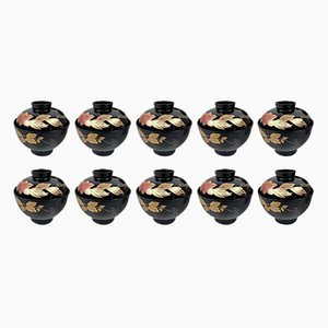 Japanese Lacquerware Rice Bowls, 1950s, Set of 10