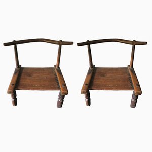 Hand-Carved Low Chairs, Ivory Coast, Set of 2