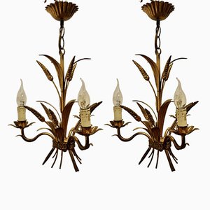 French Toleware Gilded Pendant Lights, 1920s, Set of 2