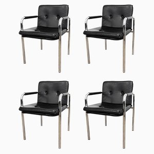 Bauhaus Leather and Tubular Steel Armchairs, 1960s, Set of 4