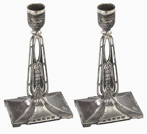 Antique Secessionist Silver-Plated Candleholders from WMF, 1890s, Set of 2