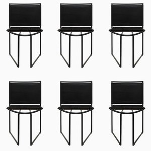 Model 91 Stackable Chairs in Black Leater by Mario Botta for Alias Limited, Italy, 1991, Set of 6