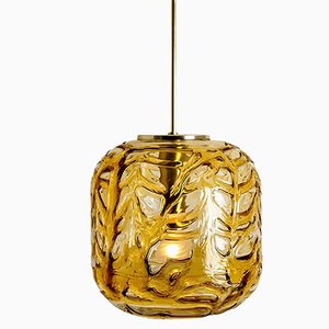 Lampada a sospensione in vetro di Murano ambrato nello stile di Gio Ponti, anni '70