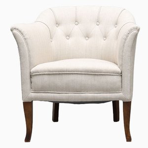 White Fabric Capitonne Armchair, Sweden, 1970s