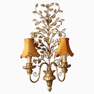 Hollywood Regency Floral Golden Wall Light, Florence, Italy, 1960s