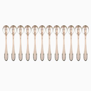 Cucharas de té vintage con cuentas de plata de Georg Jensen. Juego de 12