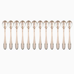 Vintage Silver Beaded Tea Spoons from Georg Jensen, Set of 12