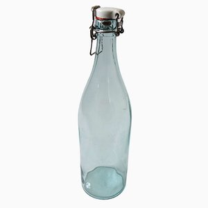 Vintage Green Glass Bottle with Porcelain Lid from Årnäs, Sweden