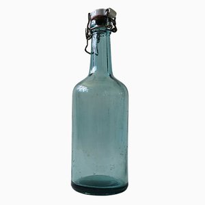Small Green Glass Bottle with Porcelain Lid from Årnäs, Sweden, Early 1900s