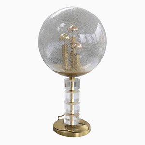 Lámpara de mesa era espacial de vidrio helado de latón y vidrio acrílico, años 70