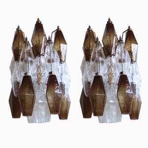 Italian Smoked and Trasparent Murano Glass Wall Sconces from Poliedri, 1990s, Set of 2