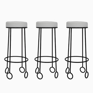 French Iron Bar Stools attributed to Jean Royère, 2000s, Set of 3
