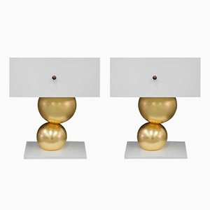 Bedside Table Lamps in White High Gloss Lacquer, Set of 2