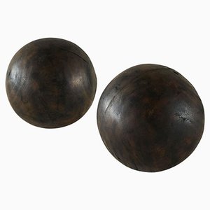 Vintage Wabi Sabi Decorative Balls in Wood, 1950s, Set of 2