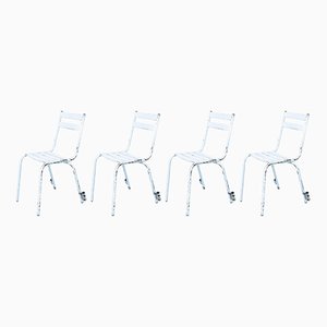 French Sky Blue Metal Stacking Outdoor Chairs from ArtProg, 1950s, Set of 4