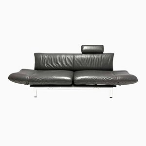 Divano trasformabile DS140 postmoderno in pelle nera e metallo cromato di de Sede, anni '80