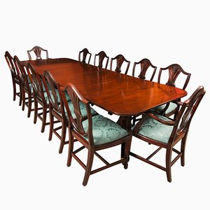 Vintage Dining Table & Wheat Sheaf Chairs attributed to William Tillman, 1980s, Set of 13