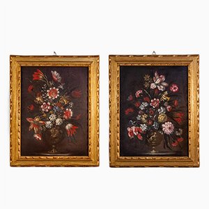 18th Century Italian Still Life Paintings of Flowers, Set of 2