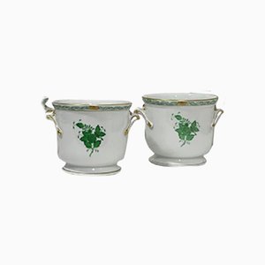 Macetas Apponyi de porcelana china pequeñas en verde. Juego de 2