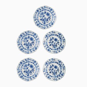 Assiettes Antiques en Forme d'Oignon Bleu en Porcelaine Peinte à la Main de Stadt Meissen, Set de 5